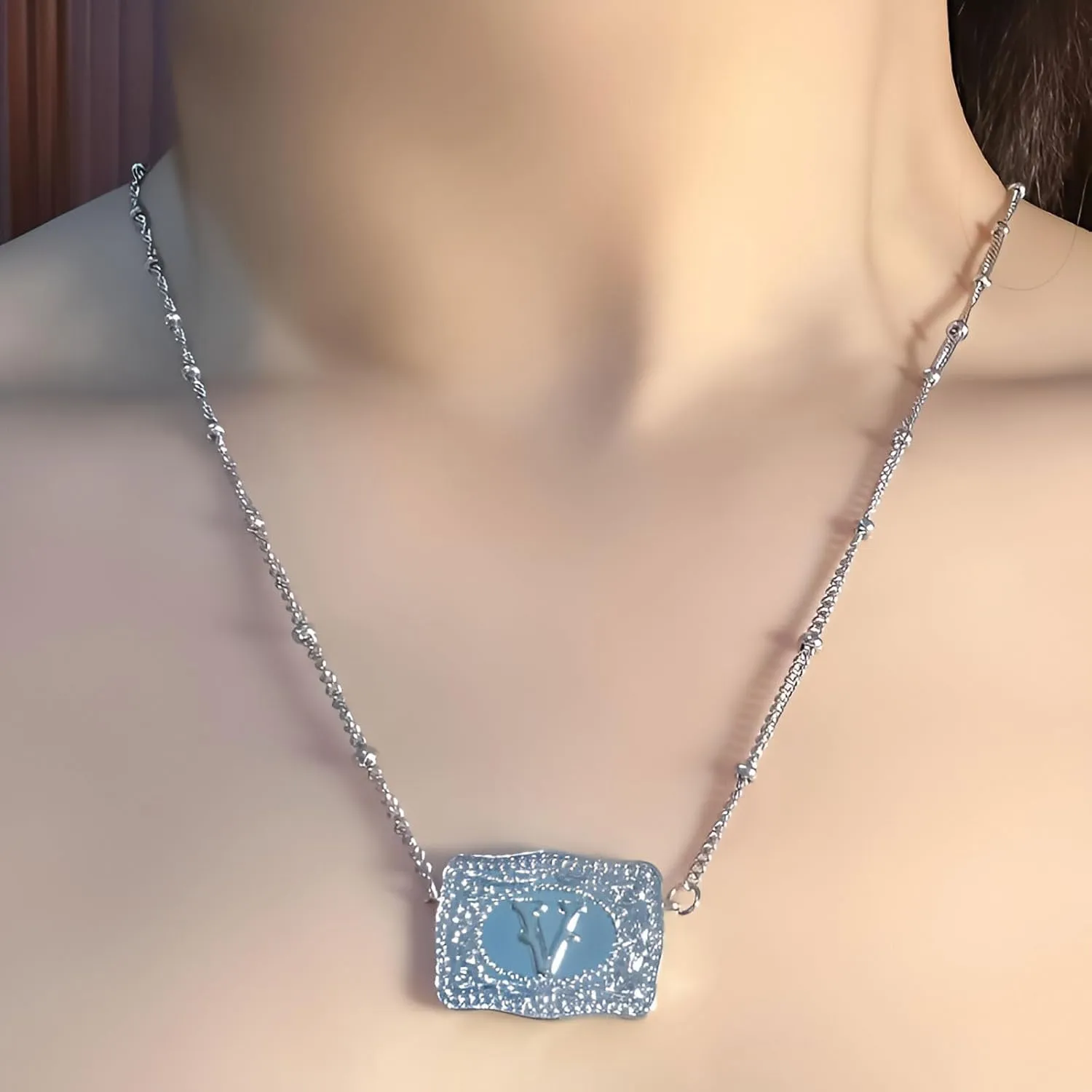 Initial Letter Necklace for Women Embossed Belt Buckle Necklace Sliver Personalized Pendant Necklace Western Jewelry Gift for Women