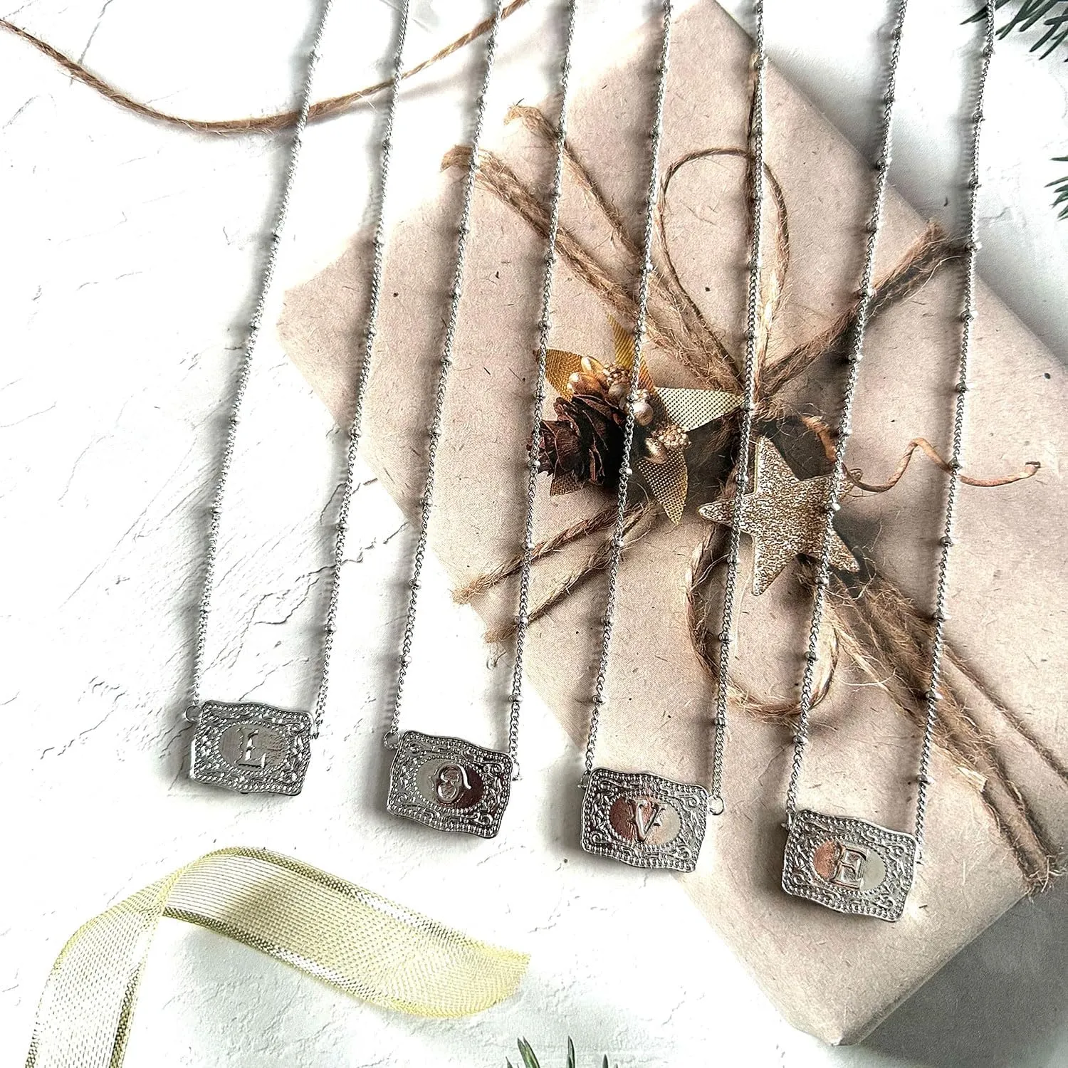 Initial Letter Necklace for Women Embossed Belt Buckle Necklace Sliver Personalized Pendant Necklace Western Jewelry Gift for Women