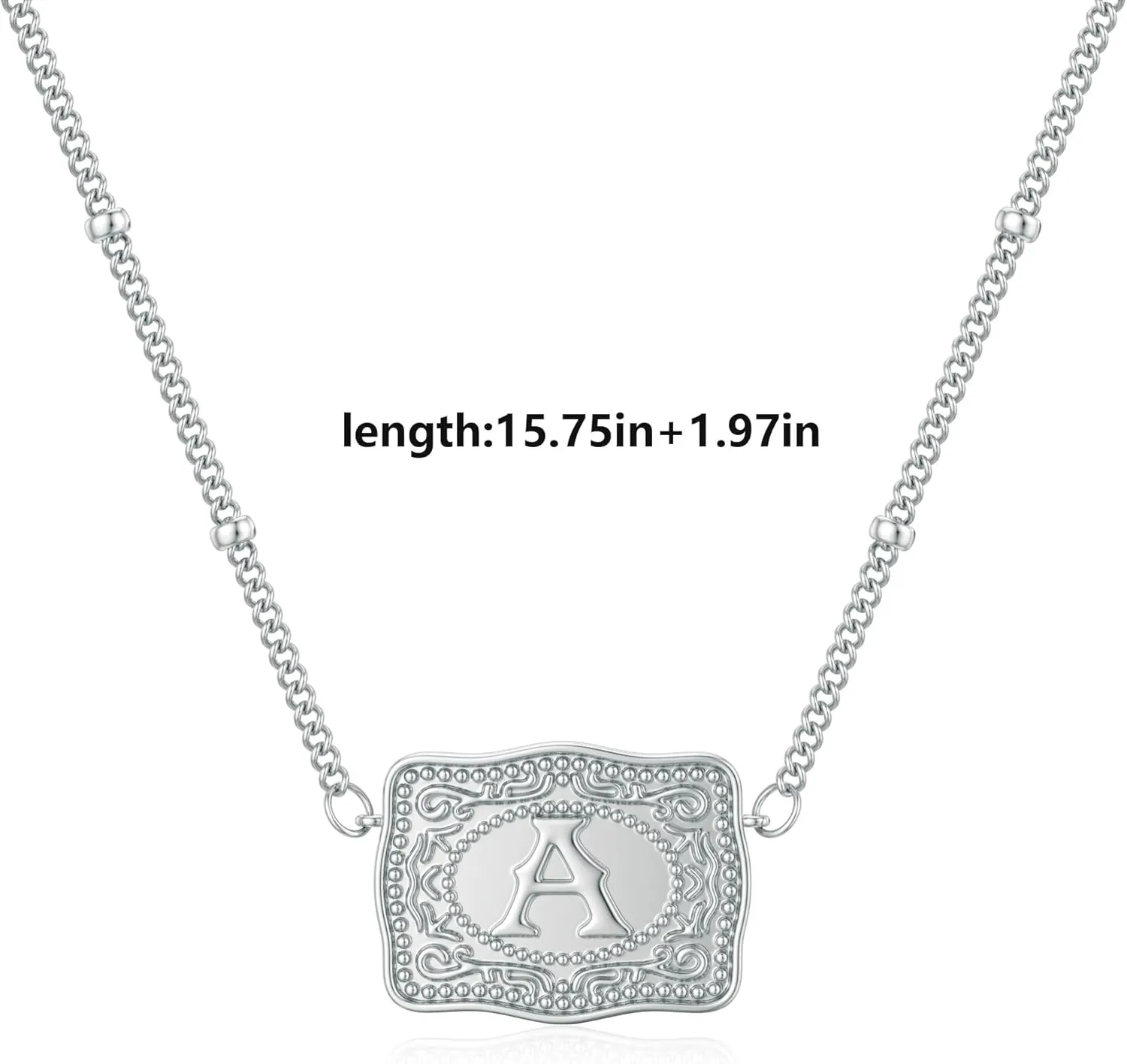 Initial Letter Necklace for Women Embossed Belt Buckle Necklace Sliver Personalized Pendant Necklace Western Jewelry Gift for Women