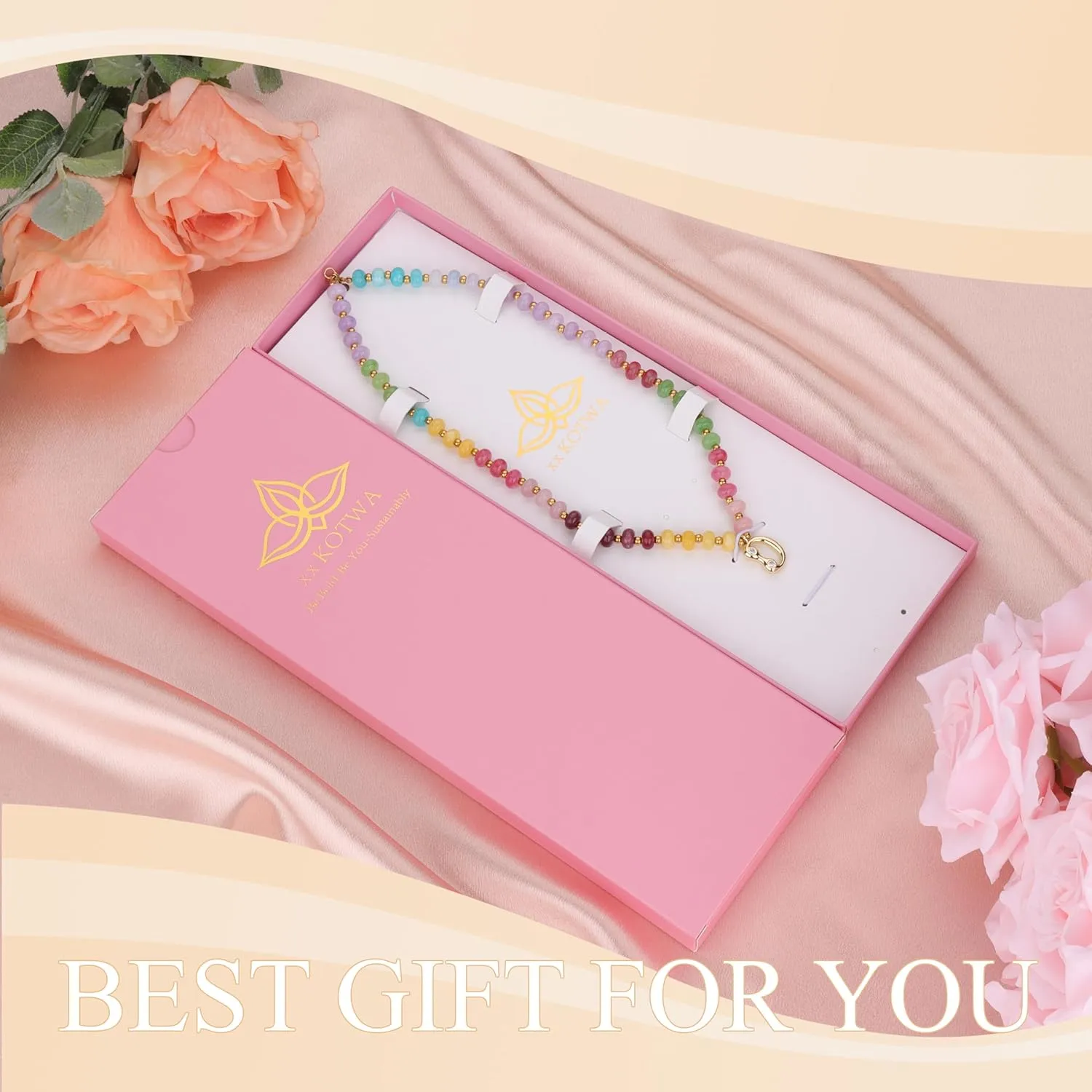 Initial Necklaces for Women with Bubble Letter Pendant and Colorful Beaded Gemstone - Choker 14k Gold Dainty Charm Natural Stone Handmade Jewelry Gift