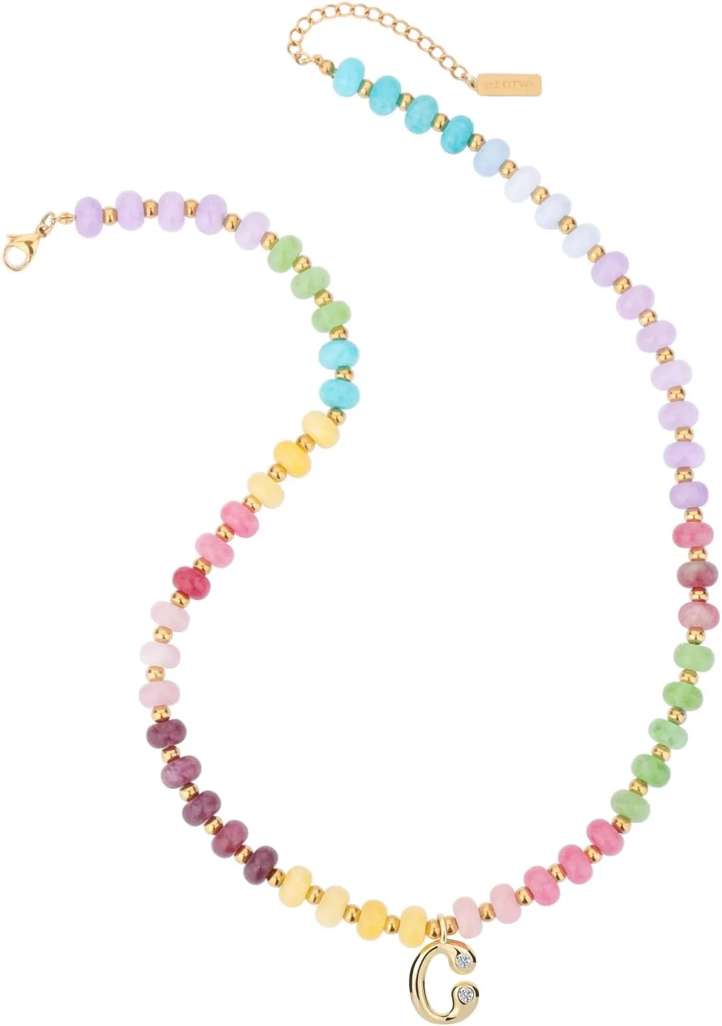 Initial Necklaces for Women with Bubble Letter Pendant and Colorful Beaded Gemstone - Choker 14k Gold Dainty Charm Natural Stone Handmade Jewelry Gift