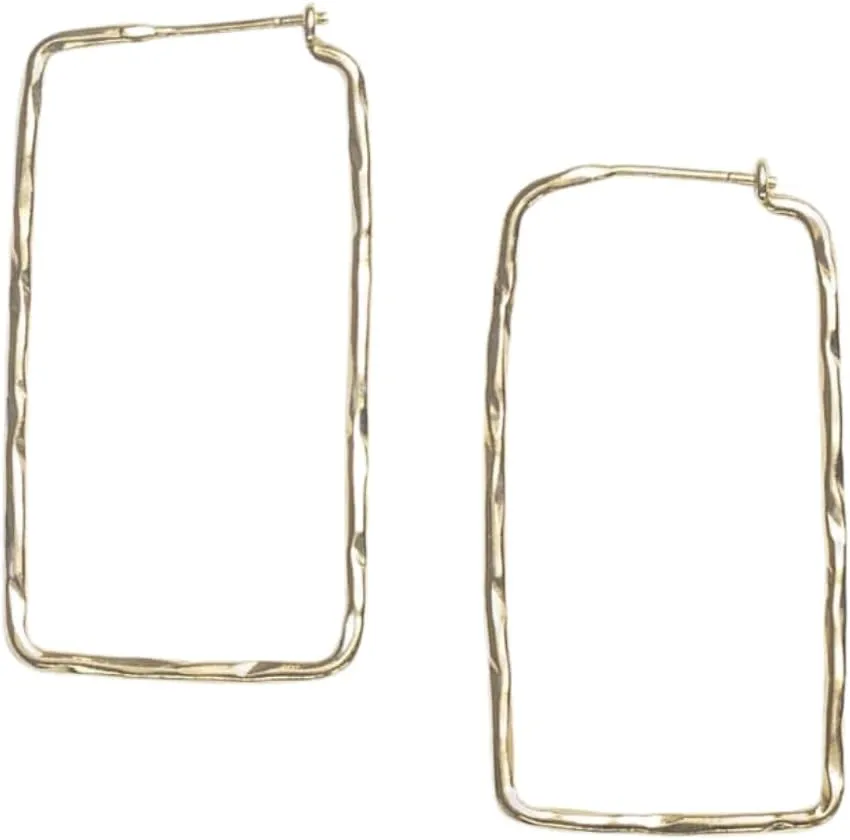INK ALLOY Large Rectangle Hoop Earrings for Women, Athena Thin Brass Metal Elegant Boho Hoops, Hypoallergenic Handmade Jewelry for the Modern Bohemian, 1.6-Inch L (Gold)