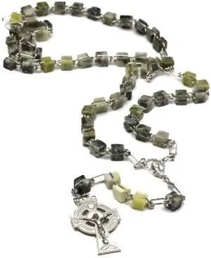 JC Walsh and Sons Handcrafted Irish Square Beads Connemara Marble Rosary Celtic Cross Gift Birthday Present