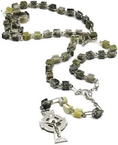 JC Walsh and Sons Handcrafted Irish Square Beads Connemara Marble Rosary Celtic Cross Gift Birthday Present