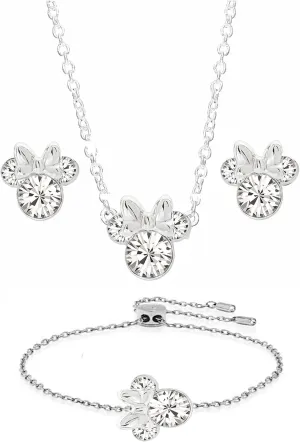 Jewellery Sets for Women - 925 Sterling Silver Clear Zirconia Mouse Pendant Necklace and Mouse Stud Earrings with Adjustable Infinity Link Bracelet for Women Girls
