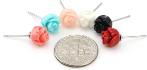 JewelrieShop Handcrafted Assorted Colors Rose Flower Earring Studs for Women Girls, Stainless Steel Hypoallergenic Earring Pins