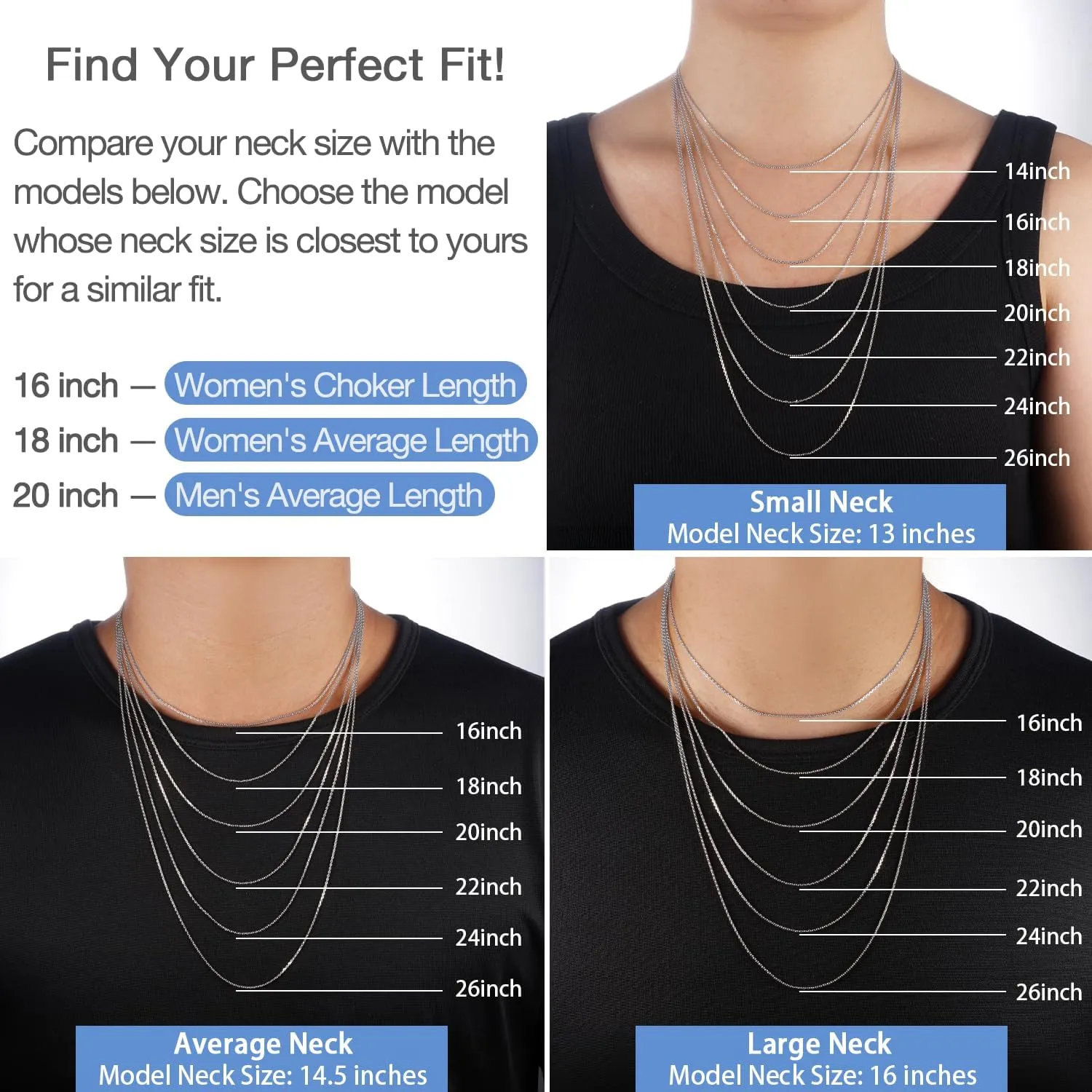 Jewlpire Solid 18k Gold Over 925 Sterling Silver Chain Necklace for Women, 1.1mm Cable Chain Necklace Thin & Dainty & Sturdy Women's Chain Necklaces, 14/16/17/18/20/22/24 Inches