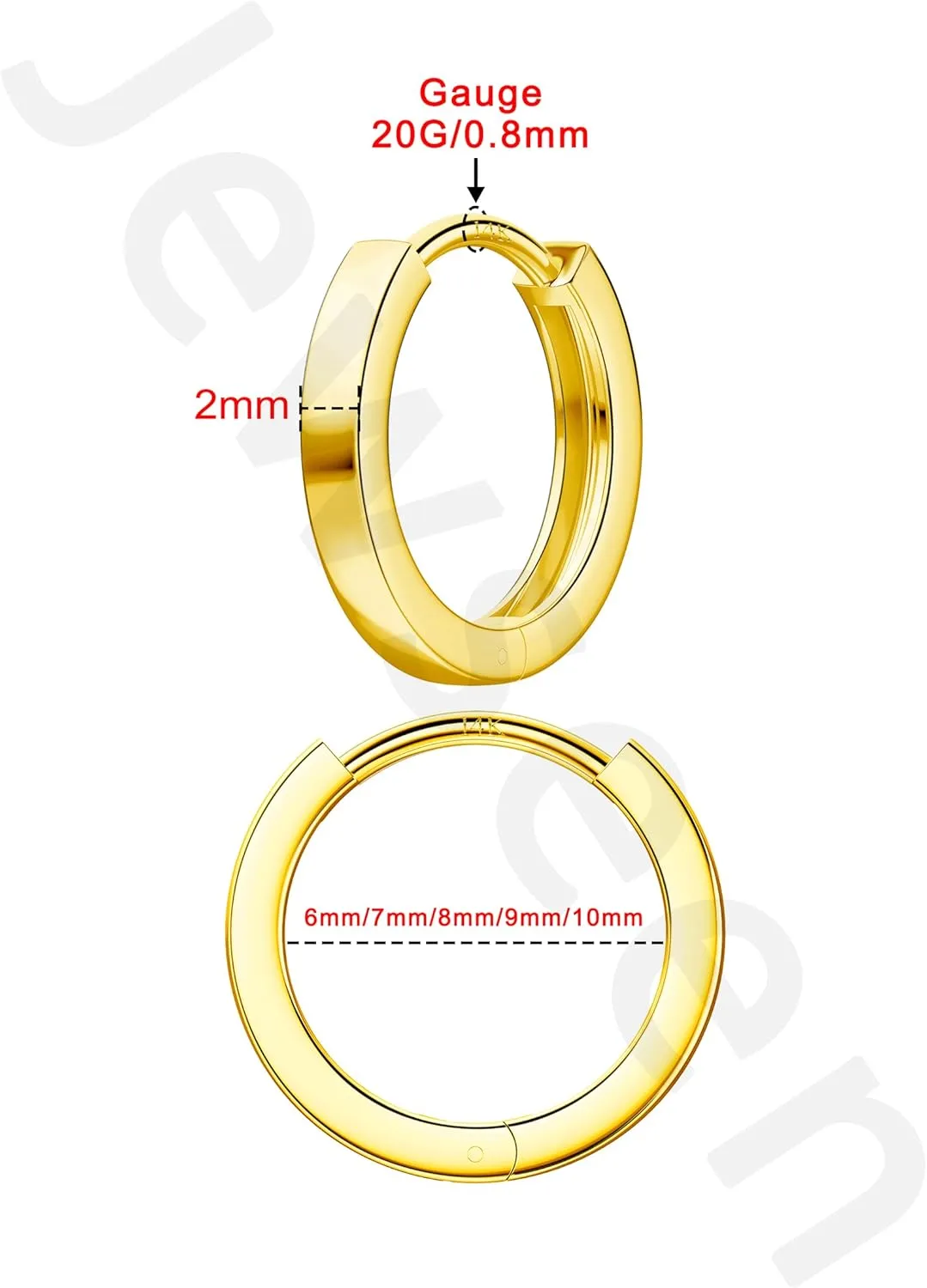 Jewseen 14K Gold Huggie Earrings Tiny Hoop Earrings 20G Lightweight Hoop Earrings Small Endless Hinged Hoops for Earlobe 6-10mm Cartilage Septum Helix Nose Earrings for Women Men