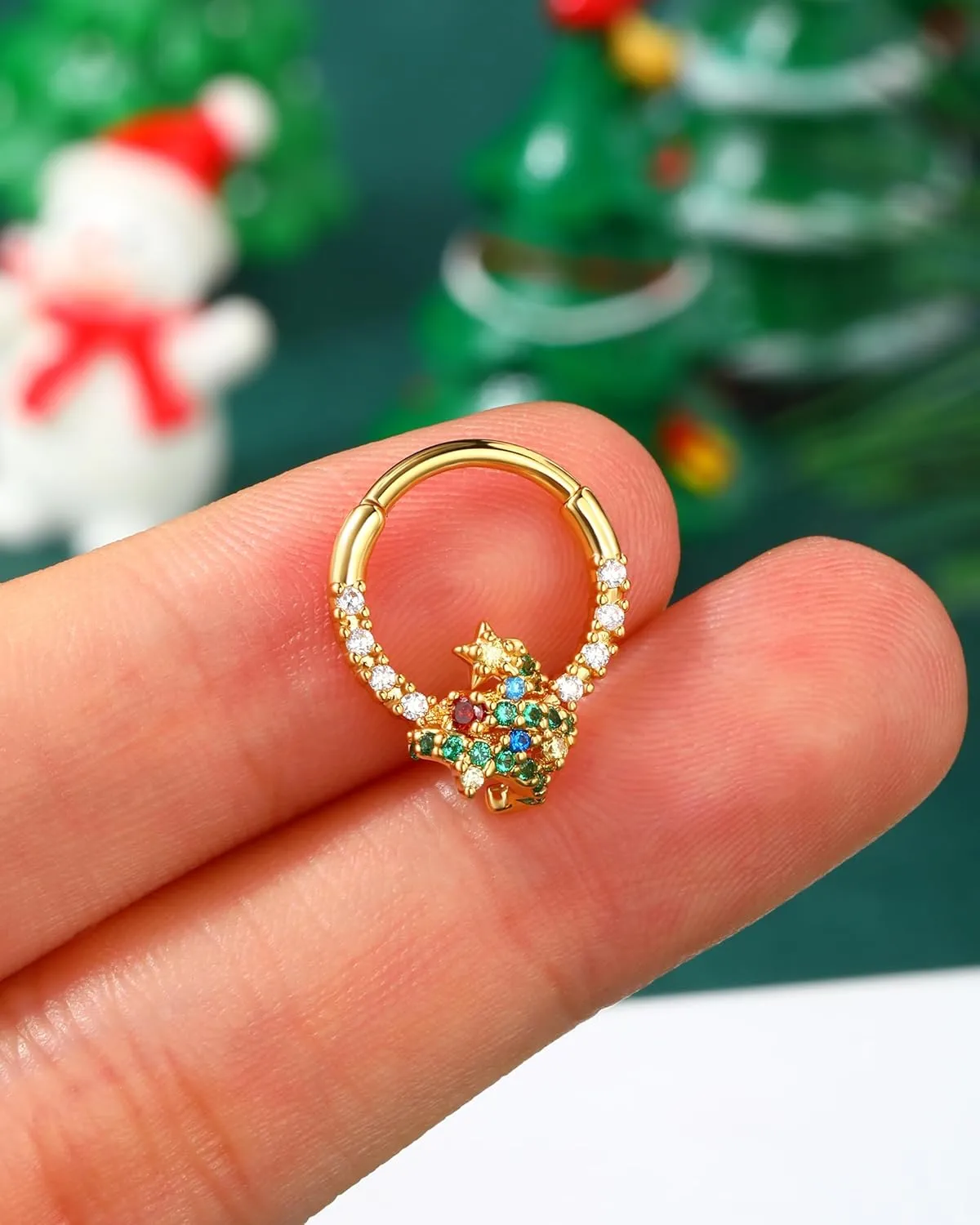 Jewseen 16g Surgical Steel Septum Rings Christmas Nose Rings Hoops Gold Cartilage Hoop Earrings Daith Piercing Jewelry Tragus Helix Earrings for Women