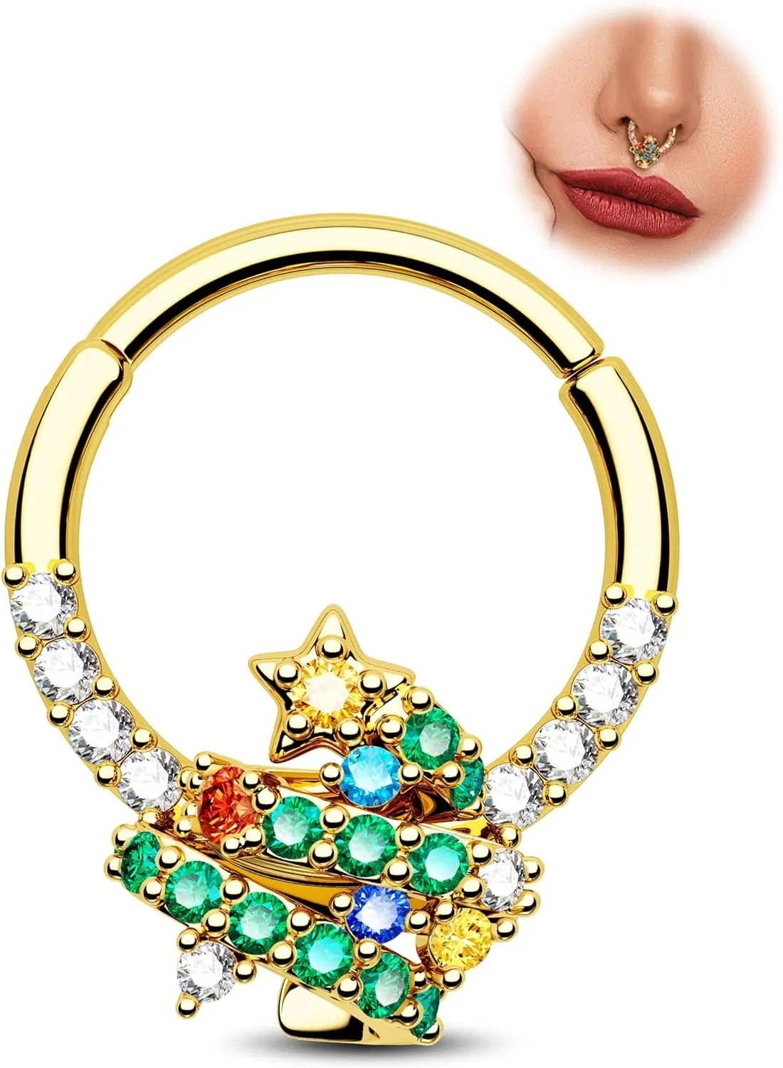 Jewseen 16g Surgical Steel Septum Rings Christmas Nose Rings Hoops Gold Cartilage Hoop Earrings Daith Piercing Jewelry Tragus Helix Earrings for Women