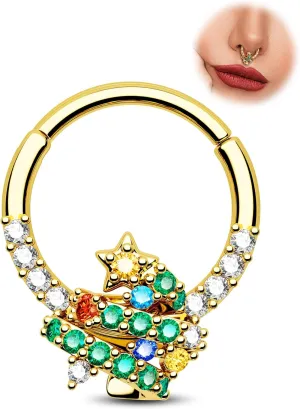 Jewseen 16g Surgical Steel Septum Rings Christmas Nose Rings Hoops Gold Cartilage Hoop Earrings Daith Piercing Jewelry Tragus Helix Earrings for Women