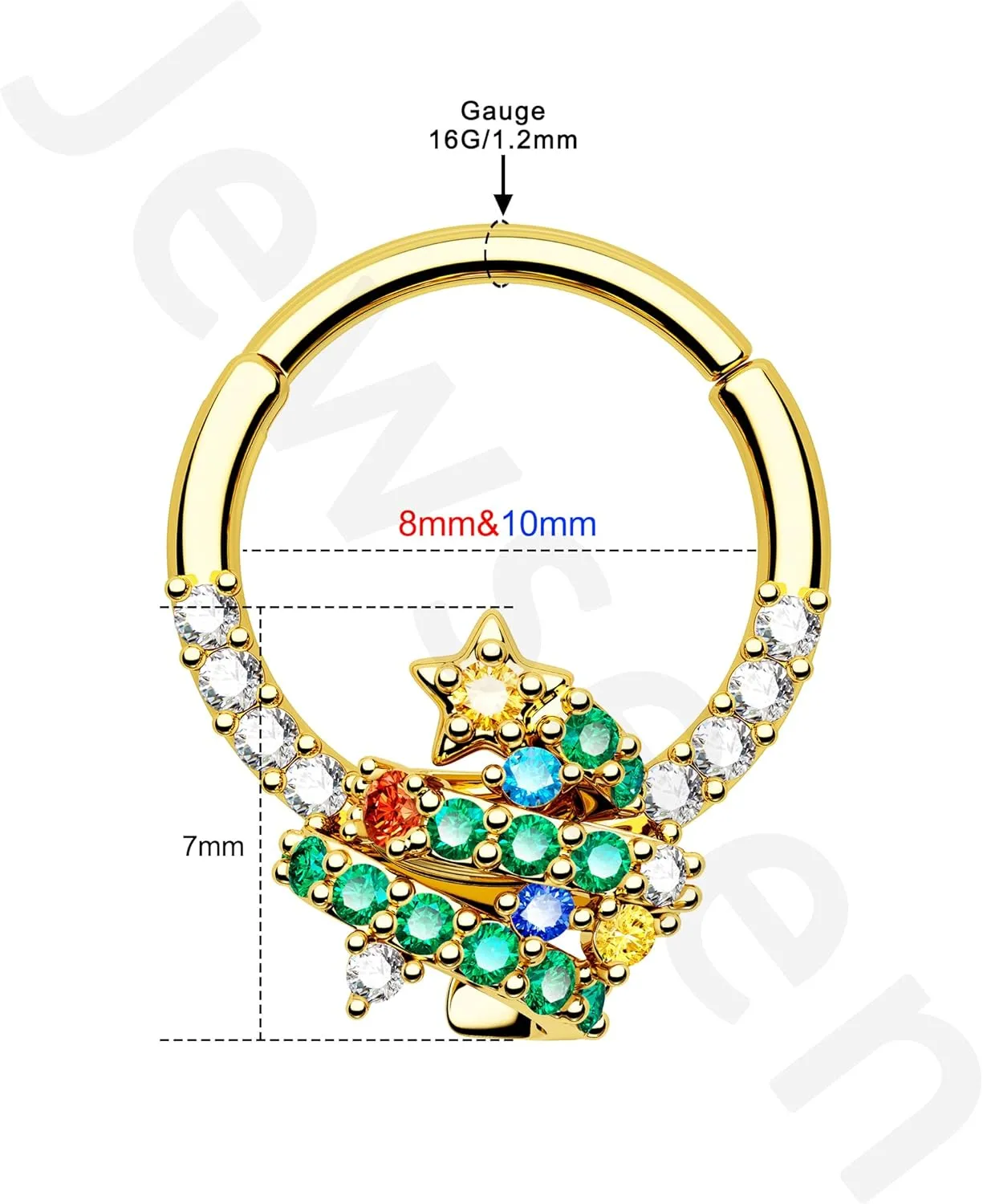 Jewseen 16g Surgical Steel Septum Rings Christmas Nose Rings Hoops Gold Cartilage Hoop Earrings Daith Piercing Jewelry Tragus Helix Earrings for Women