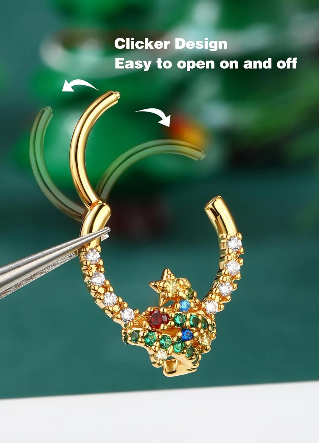 Jewseen 16g Surgical Steel Septum Rings Christmas Nose Rings Hoops Gold Cartilage Hoop Earrings Daith Piercing Jewelry Tragus Helix Earrings for Women