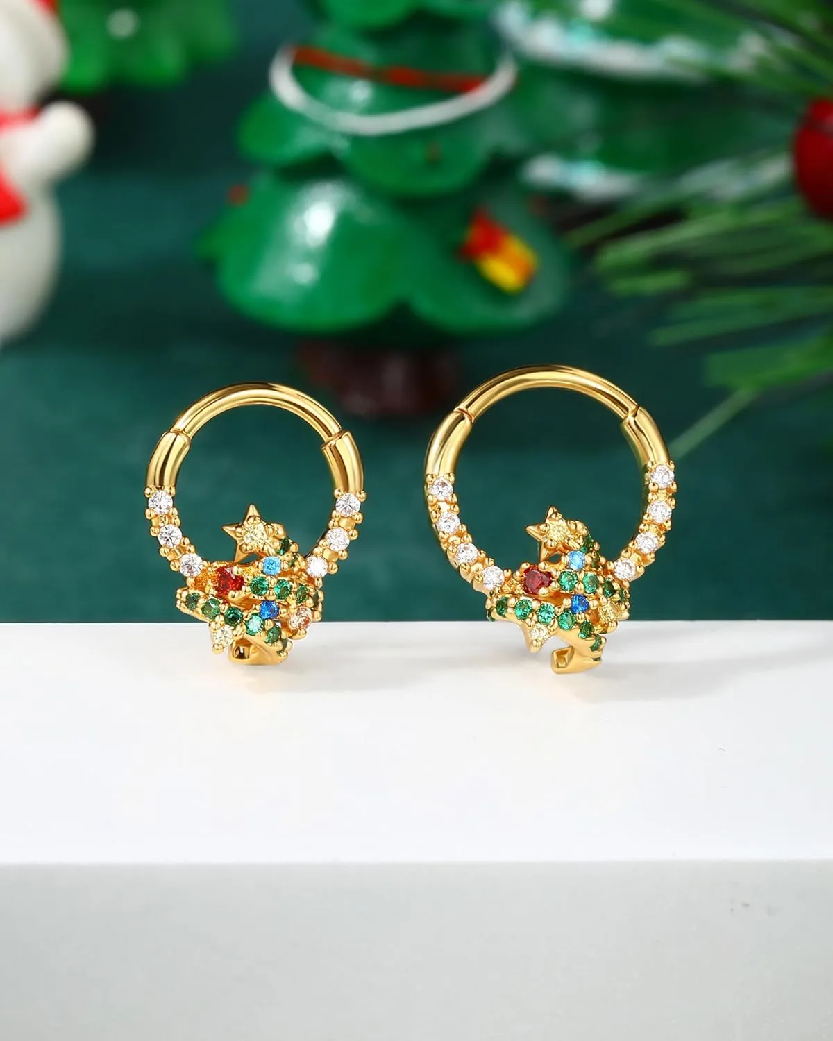 Jewseen 16g Surgical Steel Septum Rings Christmas Nose Rings Hoops Gold Cartilage Hoop Earrings Daith Piercing Jewelry Tragus Helix Earrings for Women