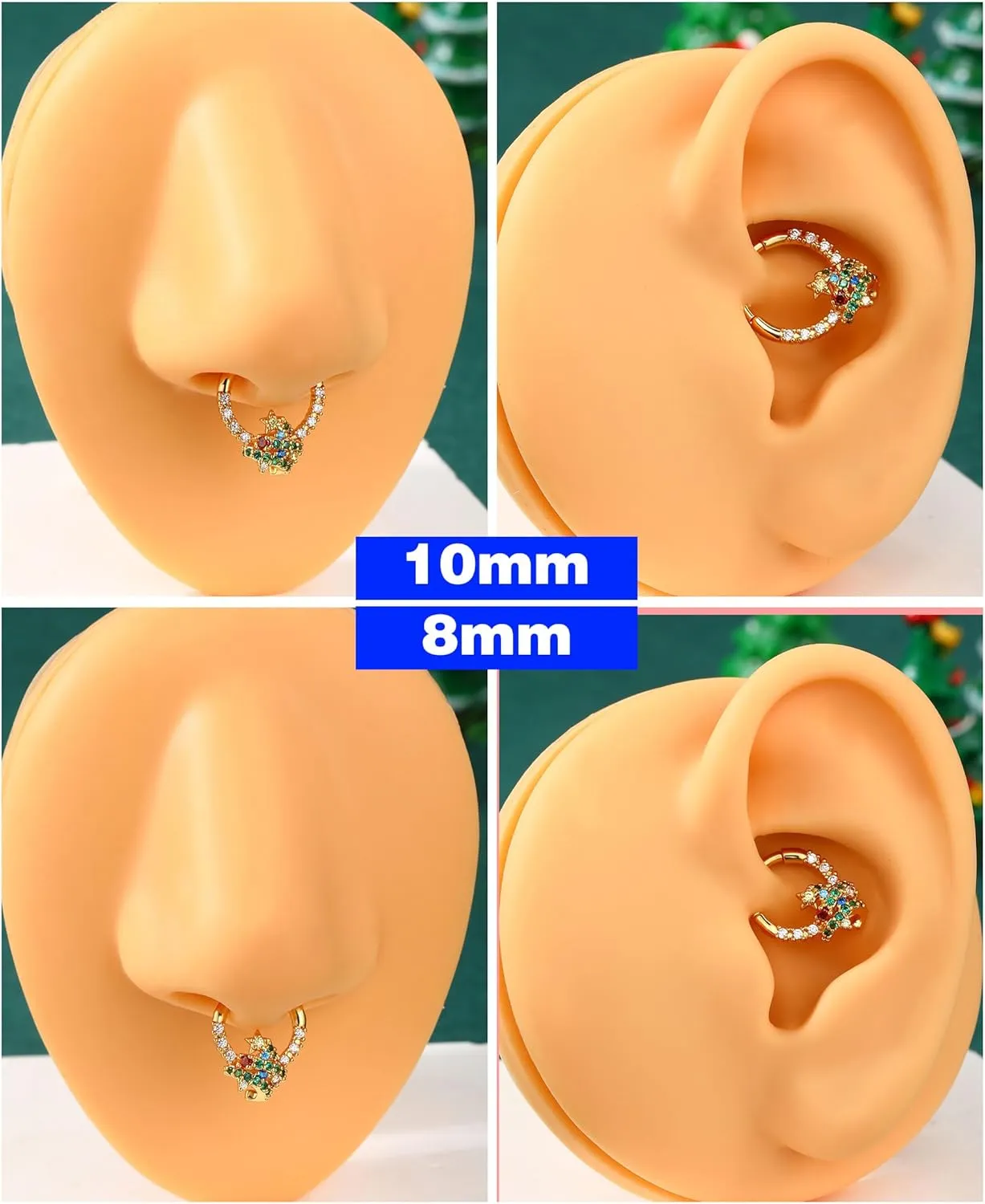 Jewseen 16g Surgical Steel Septum Rings Christmas Nose Rings Hoops Gold Cartilage Hoop Earrings Daith Piercing Jewelry Tragus Helix Earrings for Women
