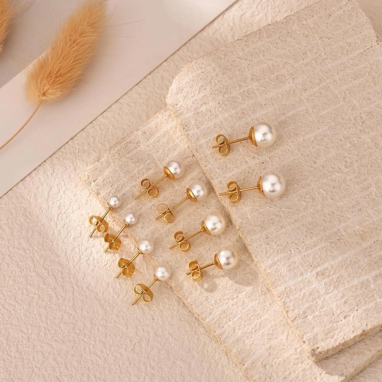 JINERA 5 Pairs Stud Earrings for Women 14K Plated Gold/Silver Pearl Ball Small Stud Earrings Set Cartilage Piercing Hypoallergenic Lightweight Flatback Earrings Jewelry Gifts for Women