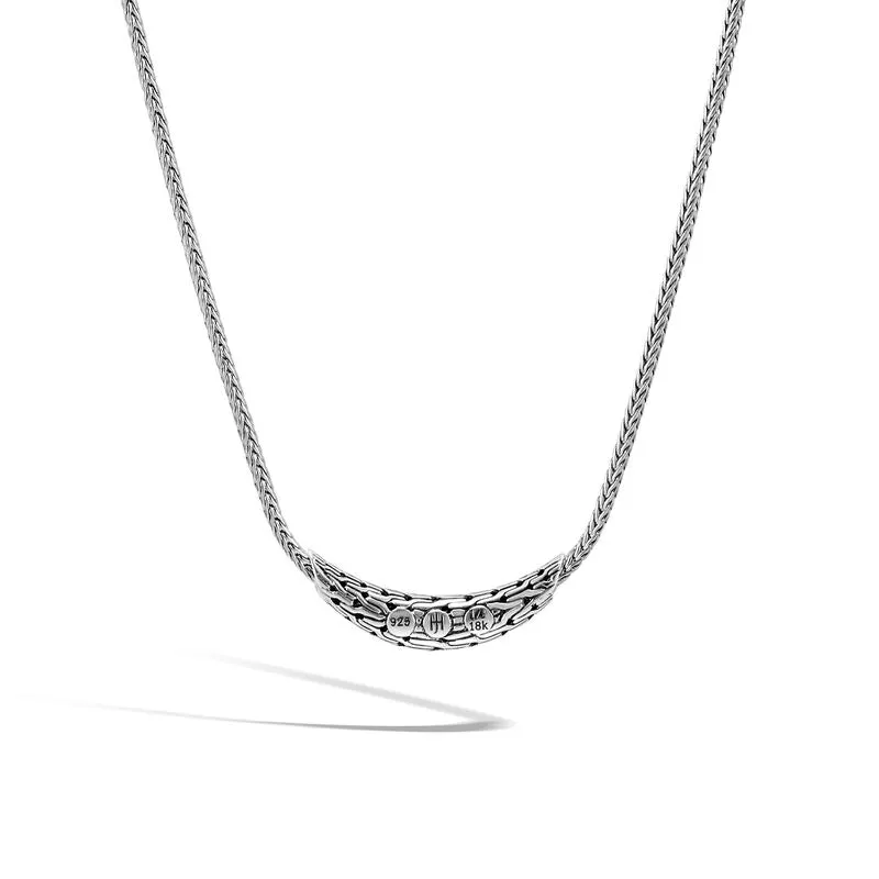 John Hardy Classic Chain Sterling Silver and Yellow Gold Hammered Station Necklace