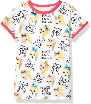 JoJo Siwa Girls' Big Peace Love Dance All Over Print Ringer Tee