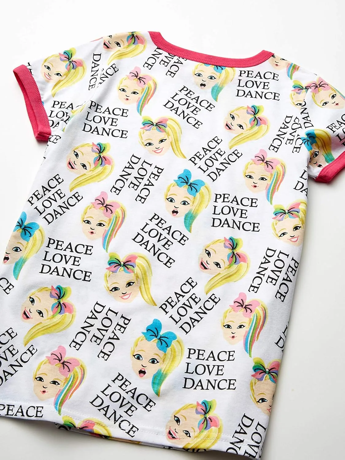 JoJo Siwa Girls' Big Peace Love Dance All Over Print Ringer Tee