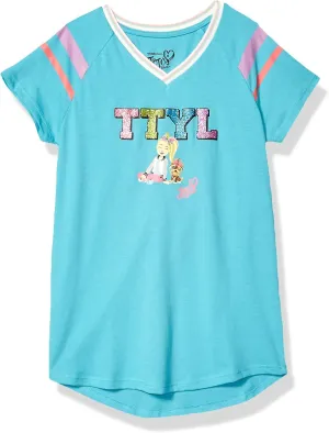 JoJo Siwa Girls' Big TTYL Emoji JoJo Bow V-Neck Athletic Varsity Stripe Tee