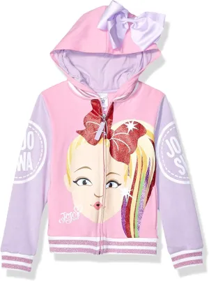 JoJo Siwa Girls' Little Big Face Zip Up Hoodie with Bow on Hood