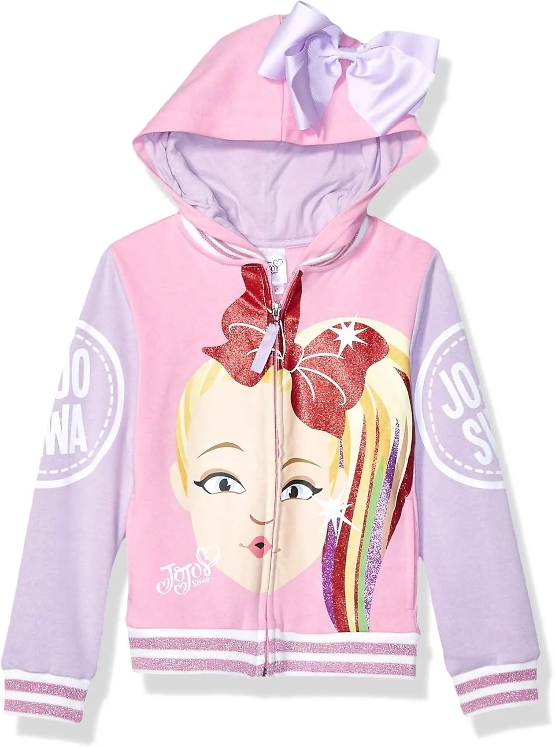 JoJo Siwa Girls' Little Big Face Zip Up Hoodie with Bow on Hood