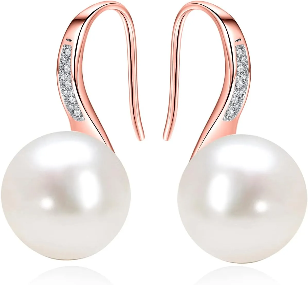 JORA Classical Gold Plated 925 Sterling Silver White Freshwater Cultured Pearl Dangle Drop Earrings for Women Girls Gift