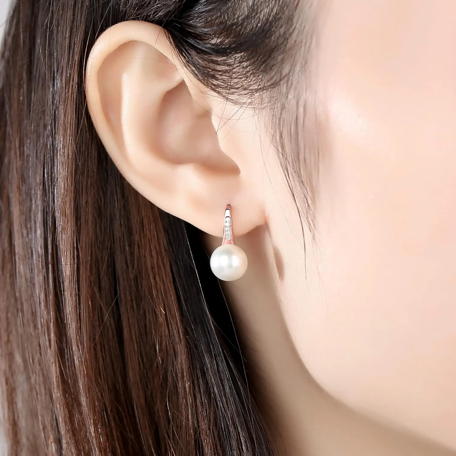 JORA Classical Gold Plated 925 Sterling Silver White Freshwater Cultured Pearl Dangle Drop Earrings for Women Girls Gift