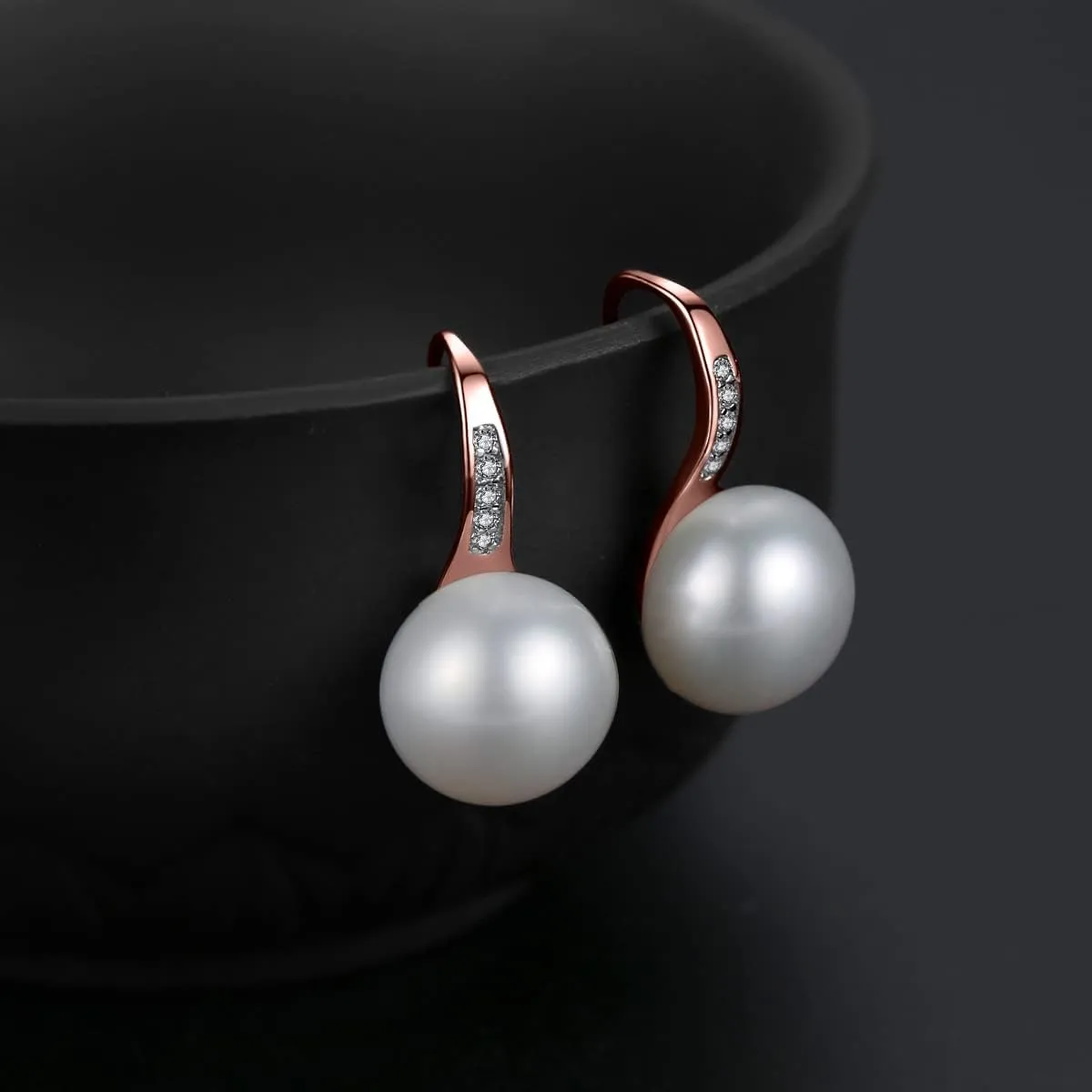 JORA Classical Gold Plated 925 Sterling Silver White Freshwater Cultured Pearl Dangle Drop Earrings for Women Girls Gift