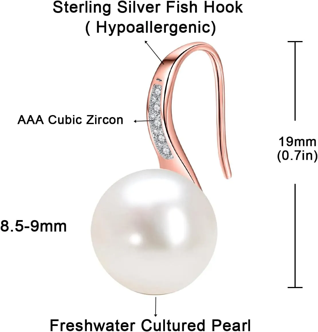 JORA Classical Gold Plated 925 Sterling Silver White Freshwater Cultured Pearl Dangle Drop Earrings for Women Girls Gift