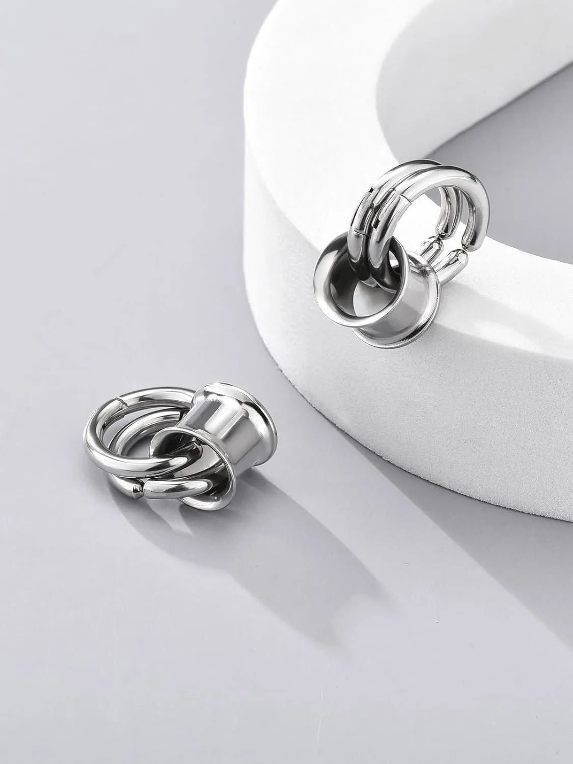 Jovivi 2 Pairs Silver Black Ear Gauges with Hoop Rings Hypoallergenic 316L Stainless Steel Ear Stretchers Plugs Tunnels (0G-9/16) 8mm-14mm Body Piercing Jewelry