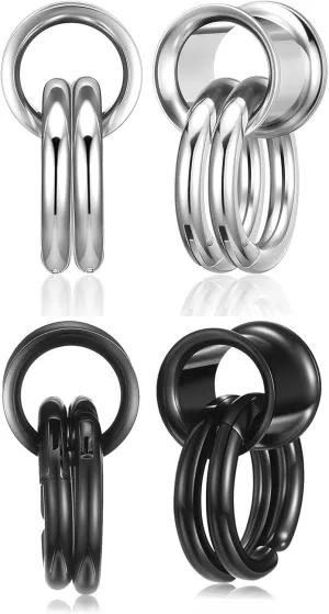 Jovivi 2 Pairs Silver Black Ear Gauges with Hoop Rings Hypoallergenic 316L Stainless Steel Ear Stretchers Plugs Tunnels (0G-9/16) 8mm-14mm Body Piercing Jewelry