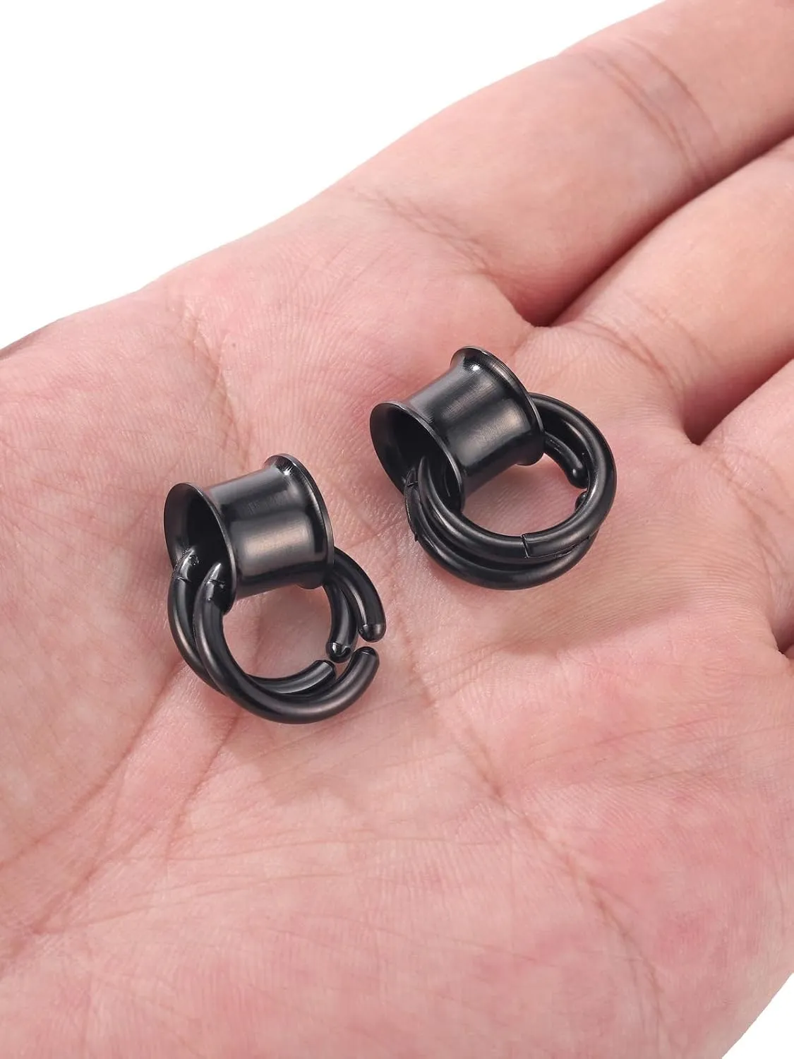 Jovivi 2 Pairs Silver Black Ear Gauges with Hoop Rings Hypoallergenic 316L Stainless Steel Ear Stretchers Plugs Tunnels (0G-9/16) 8mm-14mm Body Piercing Jewelry
