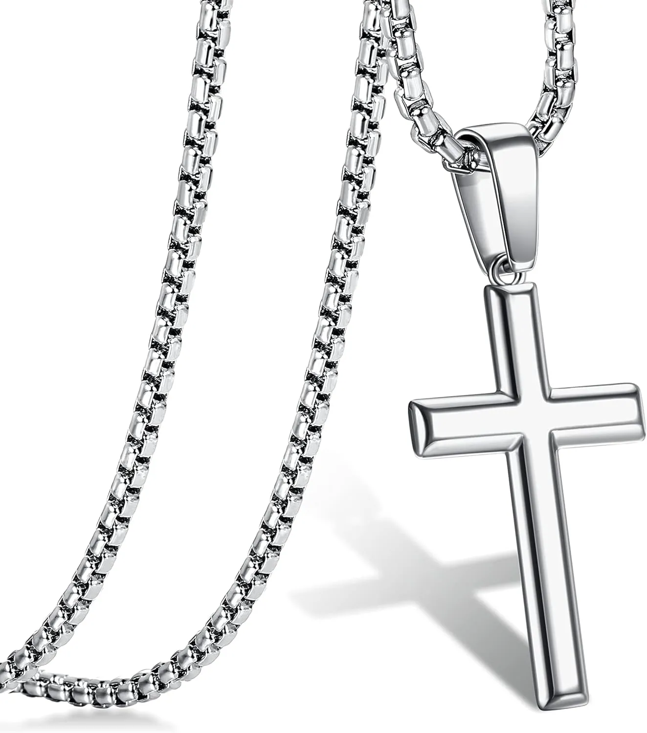 Jstyle Cross Necklace for Men Sterling Silver Cross Pendant with Rolo Chain Necklace for Men Women 16-24 Inches
