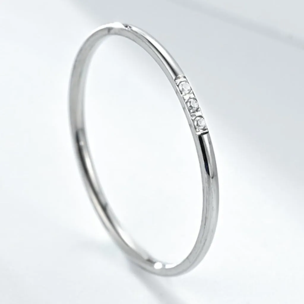 Jude Jewelers 1mm Stainless Steel Thin Stackable Three Stones Eternity Wedding Band Ring