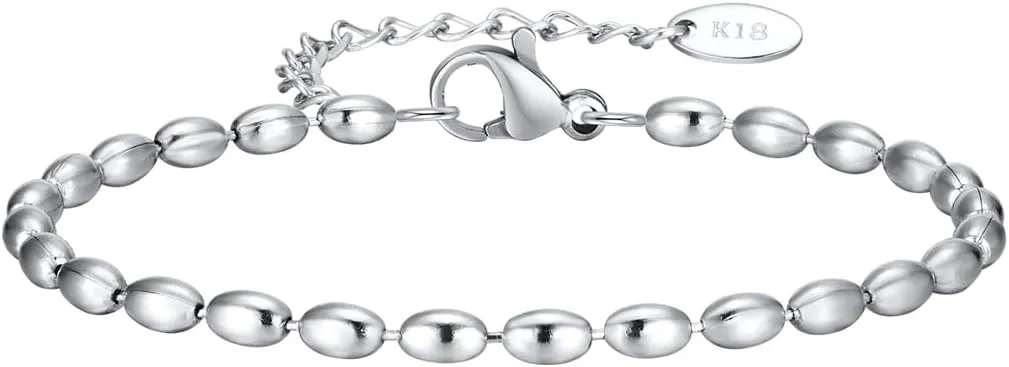 Jude Jewelers 2mm 3mm 5mm Width Stainless Steel Oval Shape Bean Beads Style Chain Bracelet