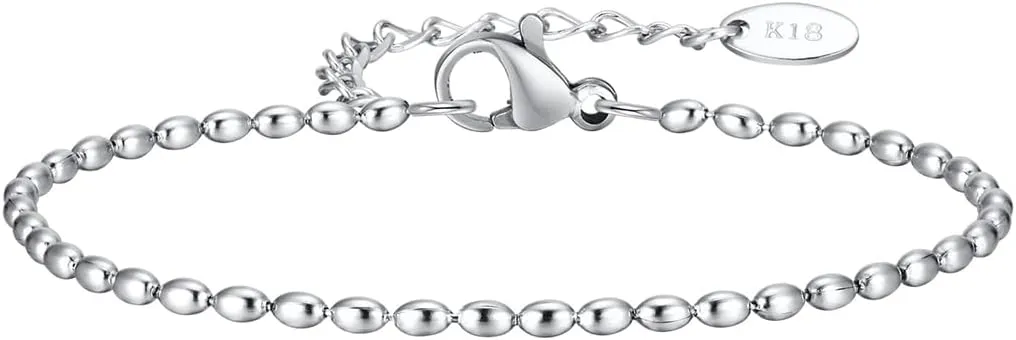 Jude Jewelers 2mm 3mm 5mm Width Stainless Steel Oval Shape Bean Beads Style Chain Bracelet