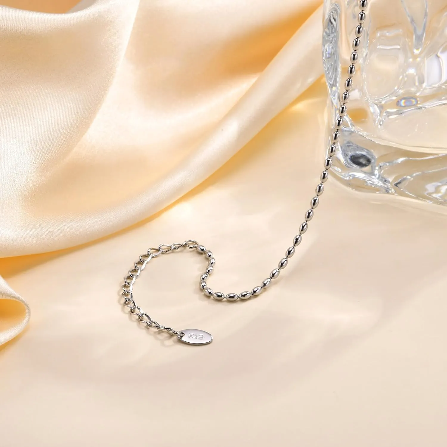 Jude Jewelers 2mm 3mm 5mm Width Stainless Steel Oval Shape Bean Beads Style Chain Bracelet