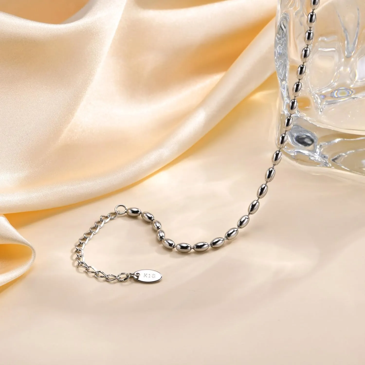 Jude Jewelers 2mm 3mm 5mm Width Stainless Steel Oval Shape Bean Beads Style Chain Bracelet