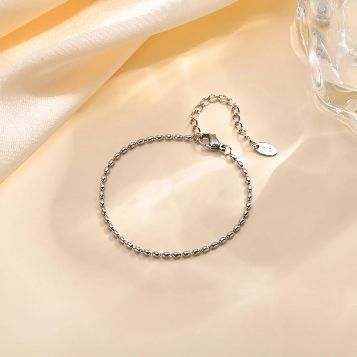 Jude Jewelers 2mm 3mm 5mm Width Stainless Steel Oval Shape Bean Beads Style Chain Bracelet