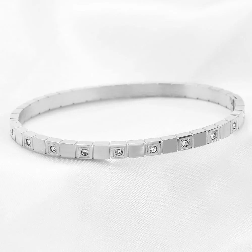 Jude Jewelers 4mm Stainless Steel Cubic Zircon Filled Eternity Style Wedding Party Stacking Bangle Bracelet