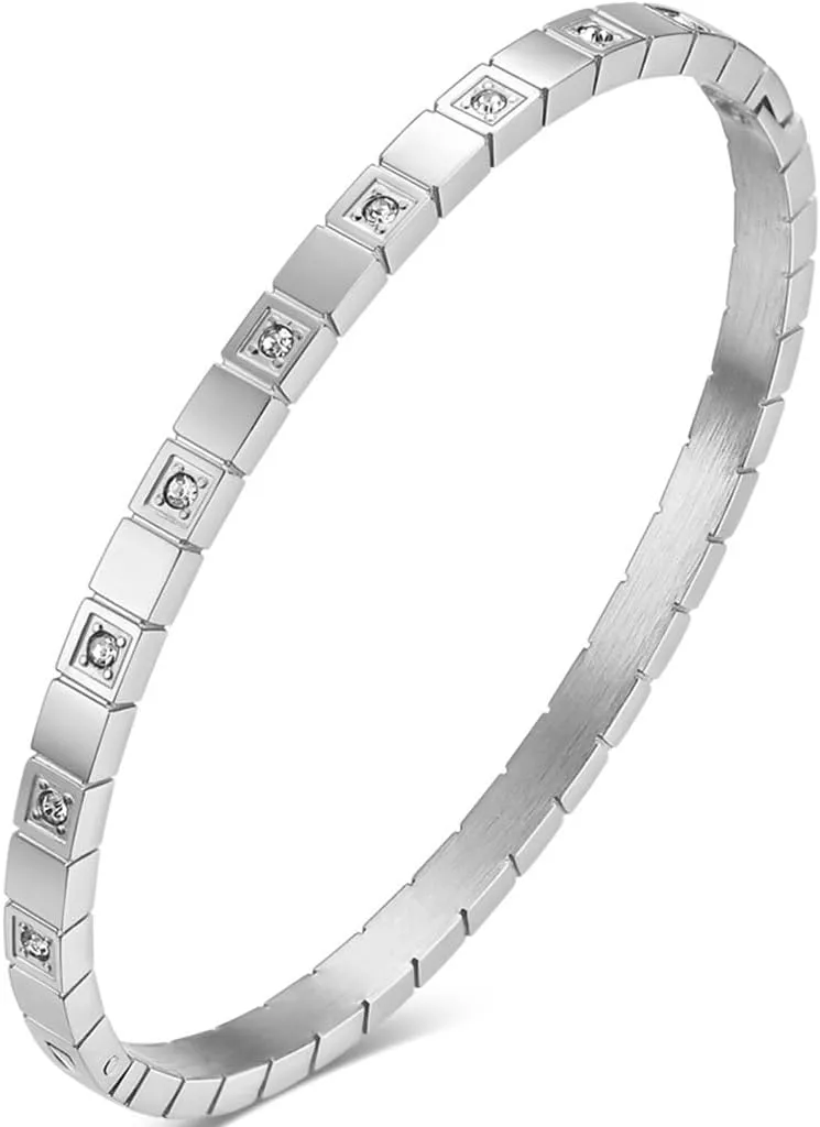 Jude Jewelers 4mm Stainless Steel Cubic Zircon Filled Eternity Style Wedding Party Stacking Bangle Bracelet