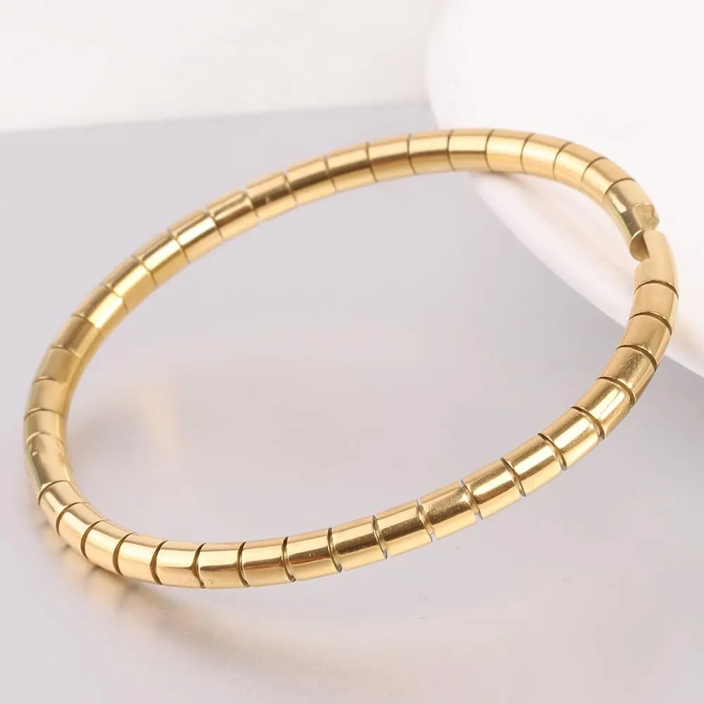 Jude Jewelers 5mm Width Stainless Steel Classic Simple Plain Grooved Style Stackable Bangle Bracelet