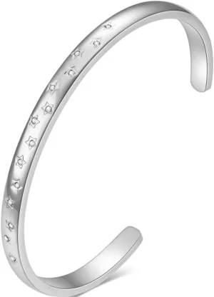 Jude Jewelers 6mm Stainless Steel Open Cuff Star Pattern Cubic Zircon Filled Bangle Bracelet