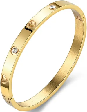 Jude Jewelers 6mm Width Stainess Steel Cubic Zircon Heart Filled Open Clasp Bangle Bracelet