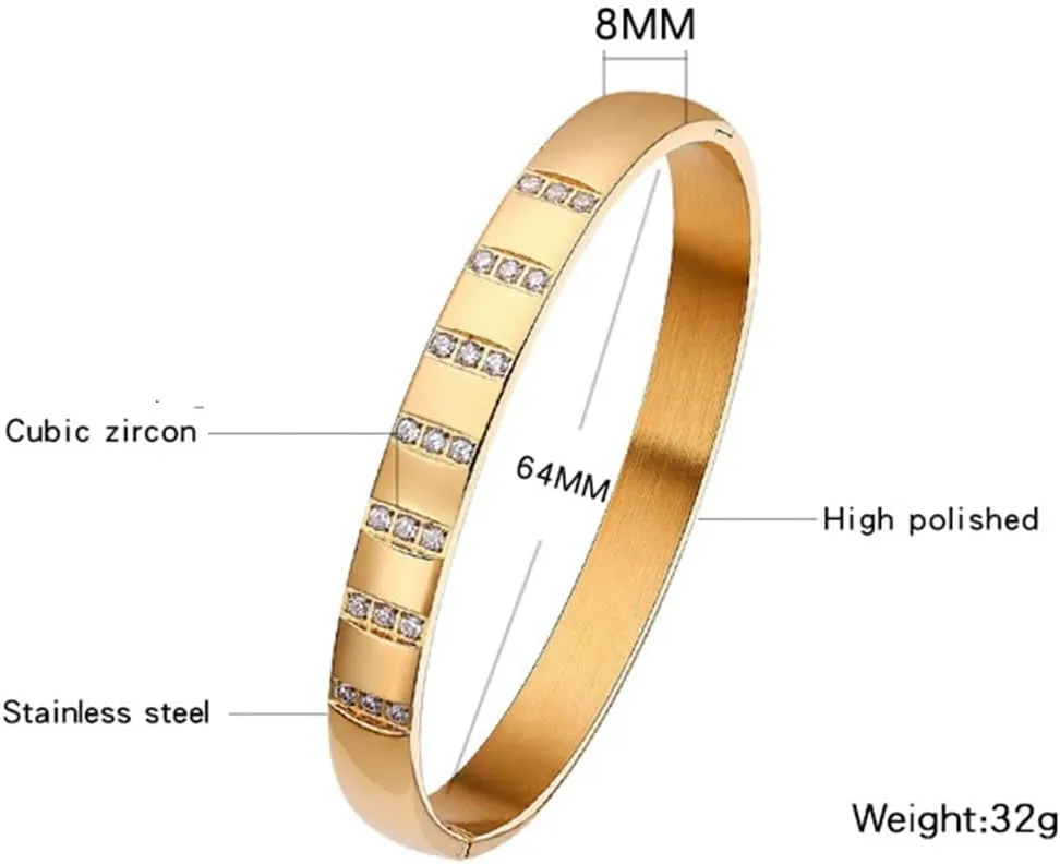 Jude Jewelers 8mm Width Stainless Steel Cubic Zircon Filled Open Clasp Bangle Bracelet