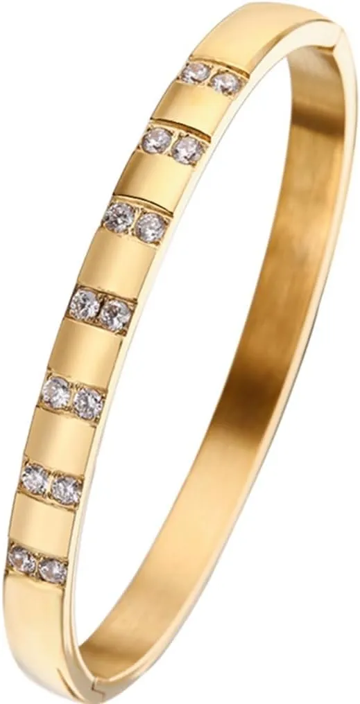 Jude Jewelers 8mm Width Stainless Steel Cubic Zircon Filled Open Clasp Bangle Bracelet