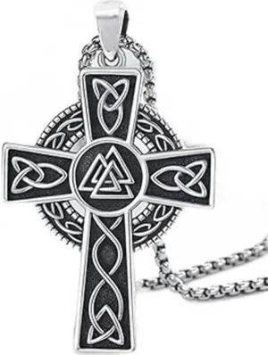 Jude Jewelers Retro Vintage Stainless Steel Christian Cross Celtic Knot Vikings Pendant Necklace
