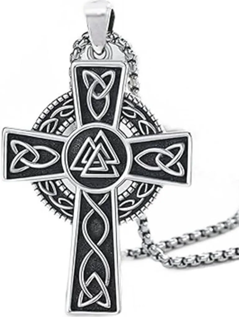 Jude Jewelers Retro Vintage Stainless Steel Christian Cross Celtic Knot Vikings Pendant Necklace