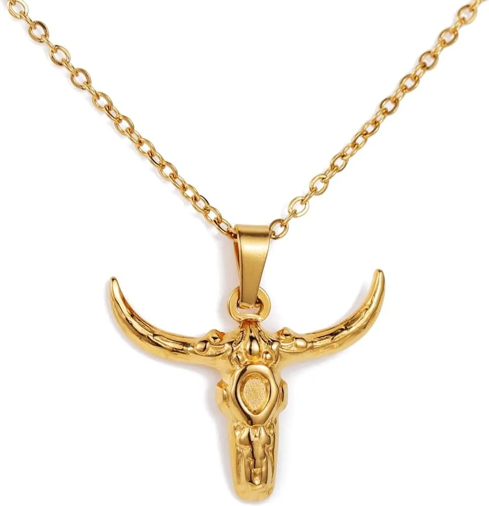 Jude Jewelers Stainless Steel Bull Ox Style Biker Cowboy Cocktail Party Pendant Necklace